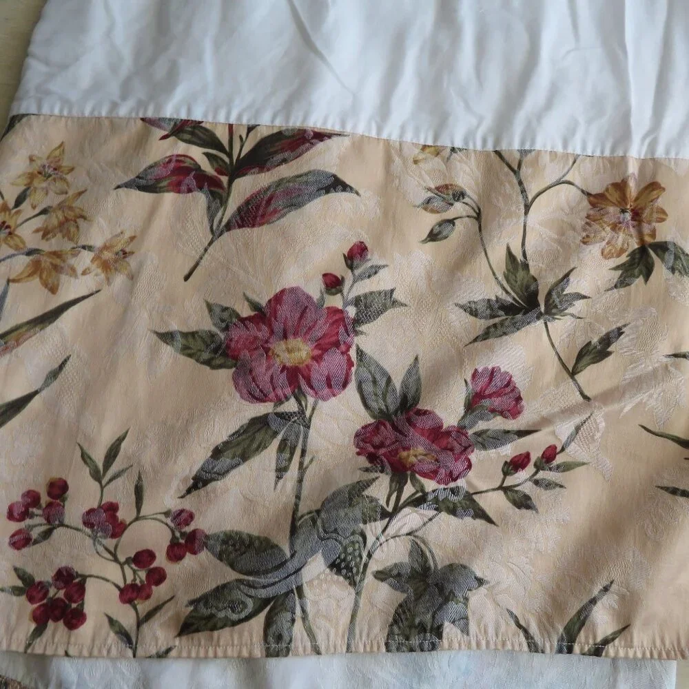 Vintage Floral King Bed Skirt Elegant Botanical Tapestry Cream Pink Green
